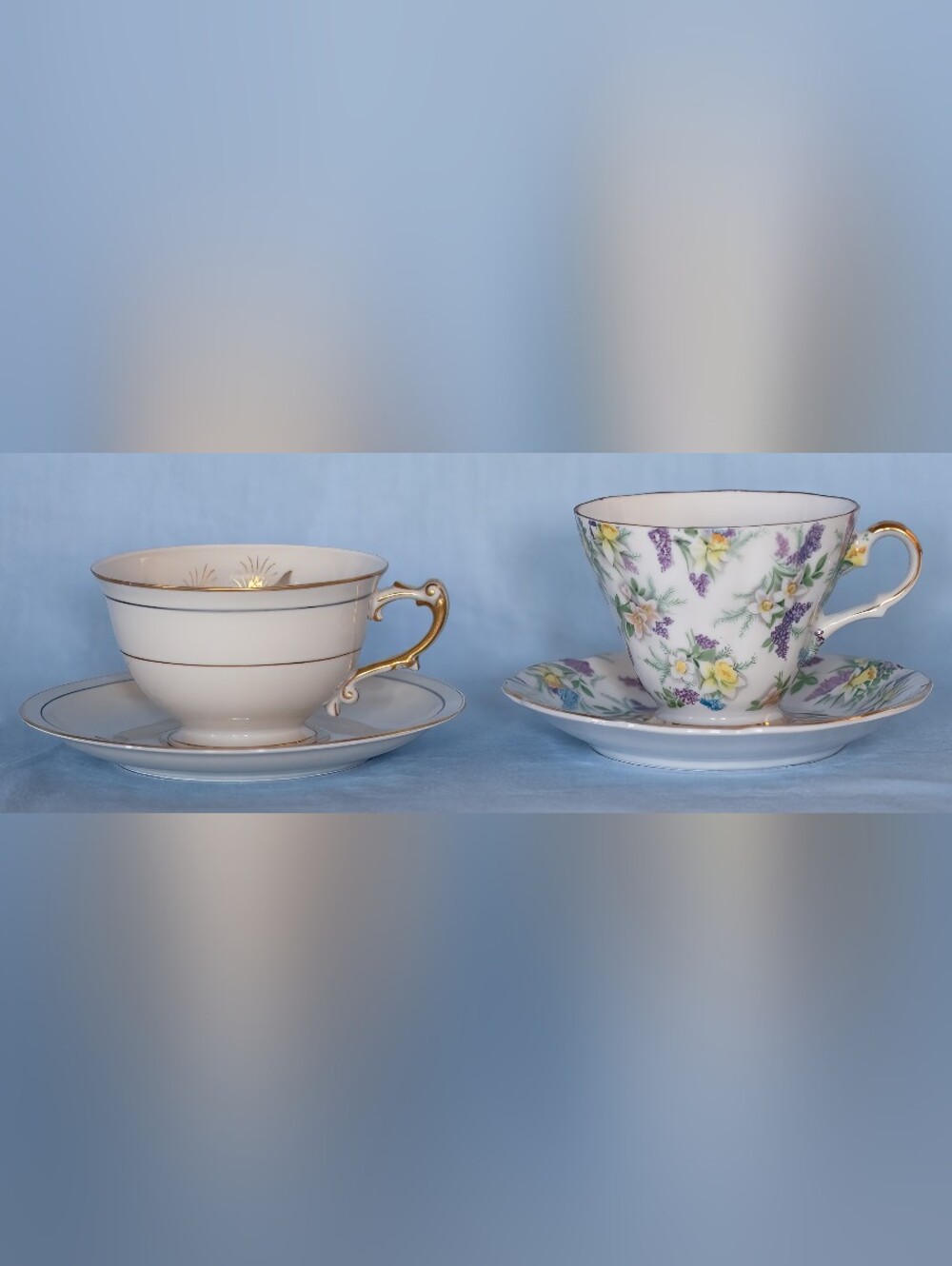 Elegantly Beautiful Vintage Cups And Saucers Set Of 2!Meito, Lefton China Japan!